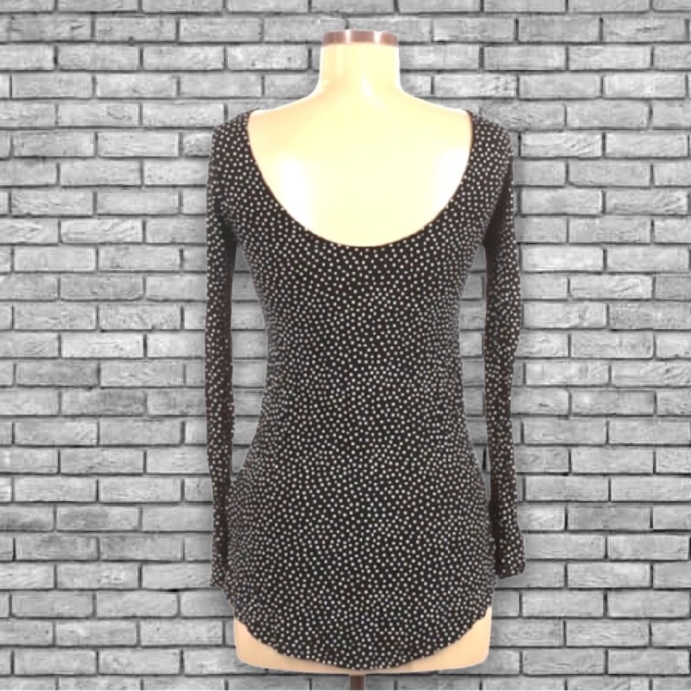 Zara WB Collection Black Polka Dot Sheer Scoop Neck Long Sleeve Stretchy Top - Picture 3 of 8